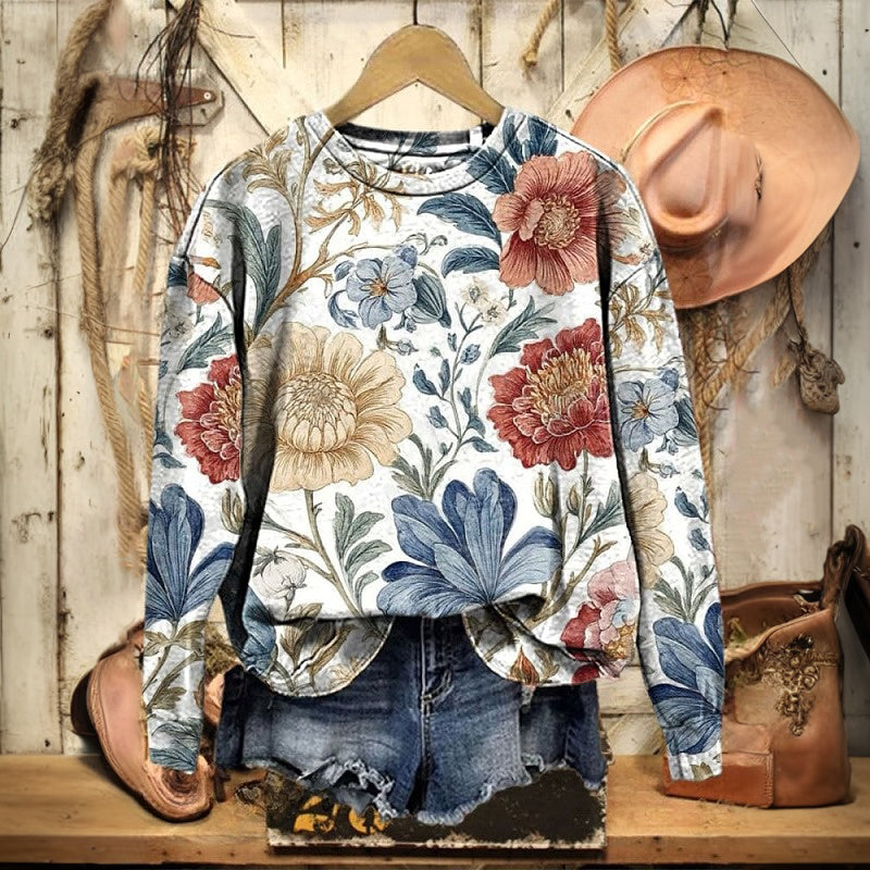 Casual Floral Print Sweatshirt