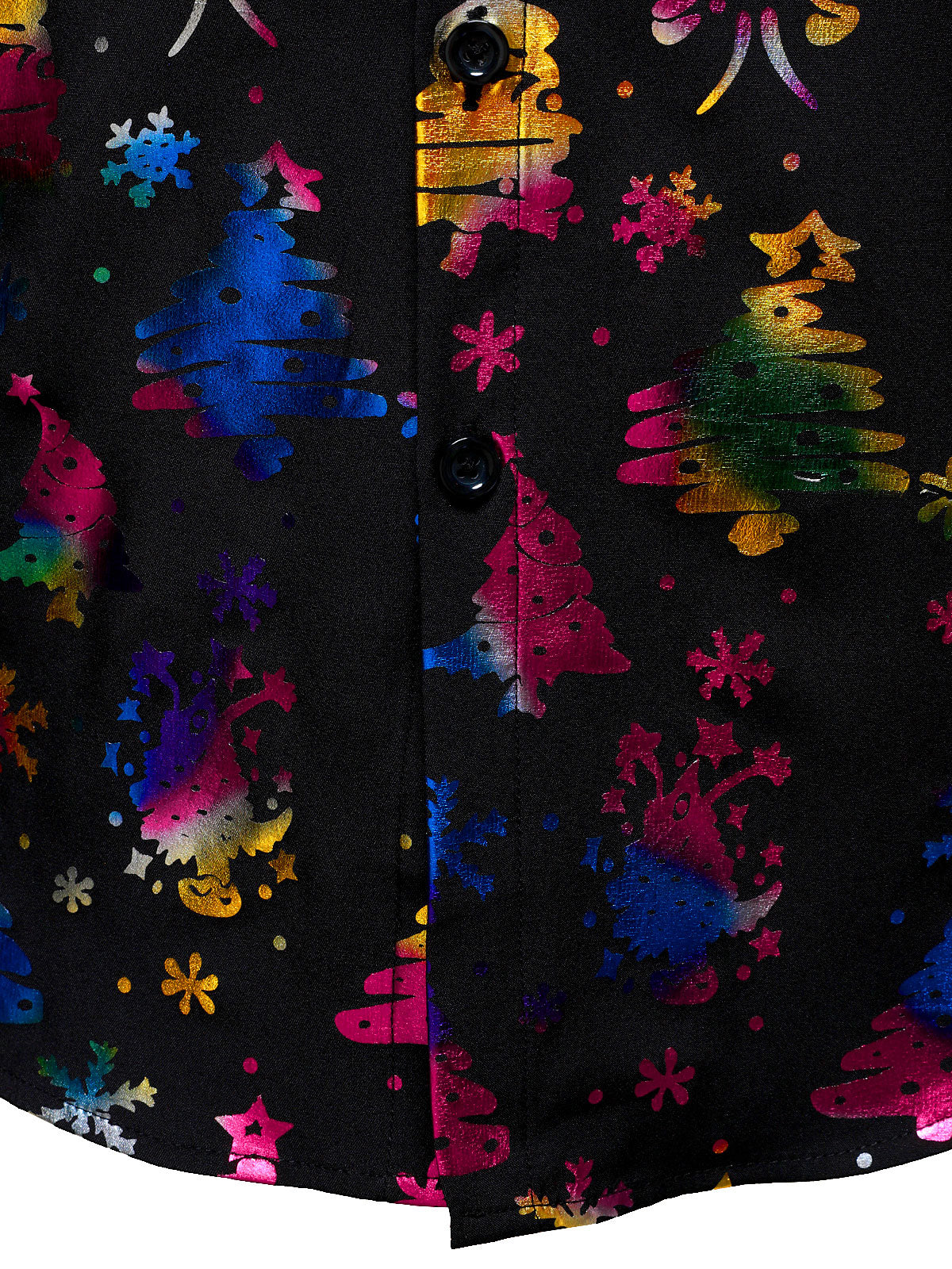 Men's Gold Christmas Print Regular Fit Black Long Sleeve Shirt