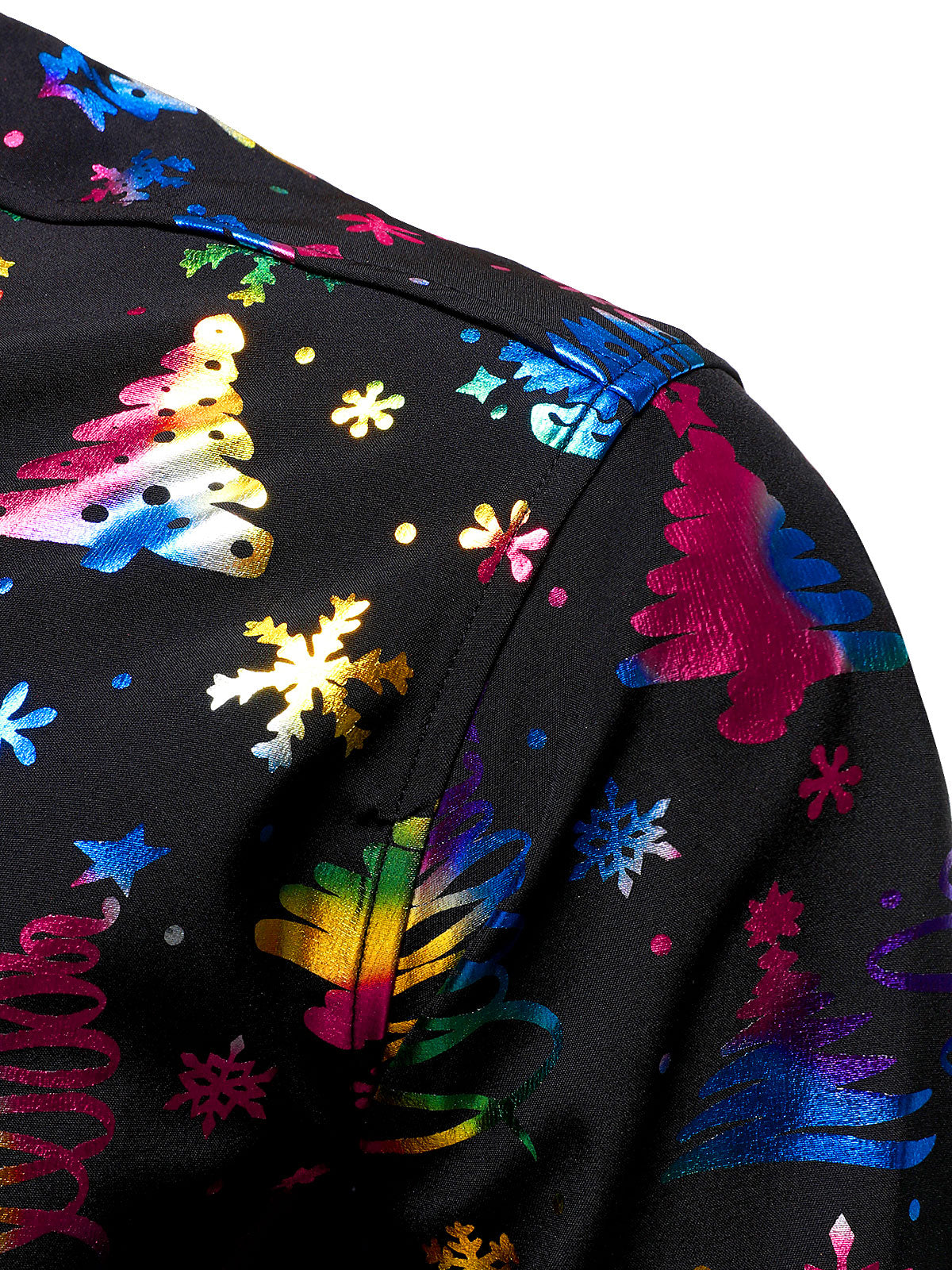 Men's Gold Christmas Print Regular Fit Black Long Sleeve Shirt