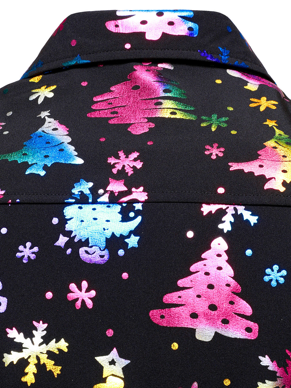 Men's Gold Christmas Print Regular Fit Black Long Sleeve Shirt