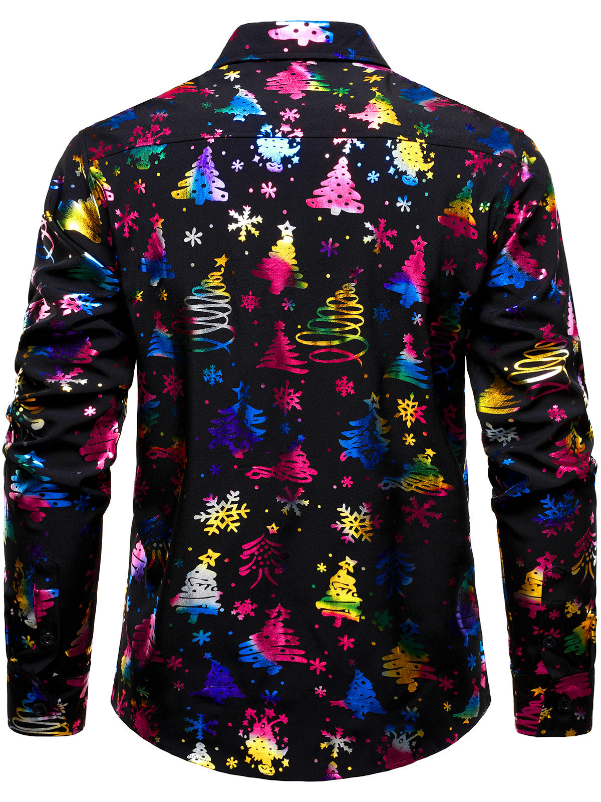 Men's Gold Christmas Print Regular Fit Black Long Sleeve Shirt