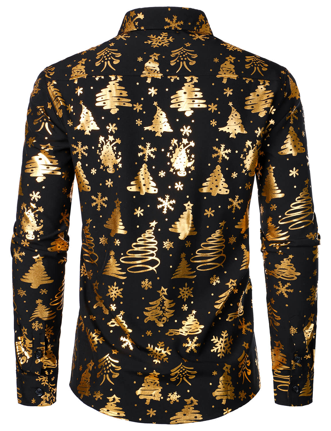Men's Gold Christmas Print Black Long Sleeve Shirt
