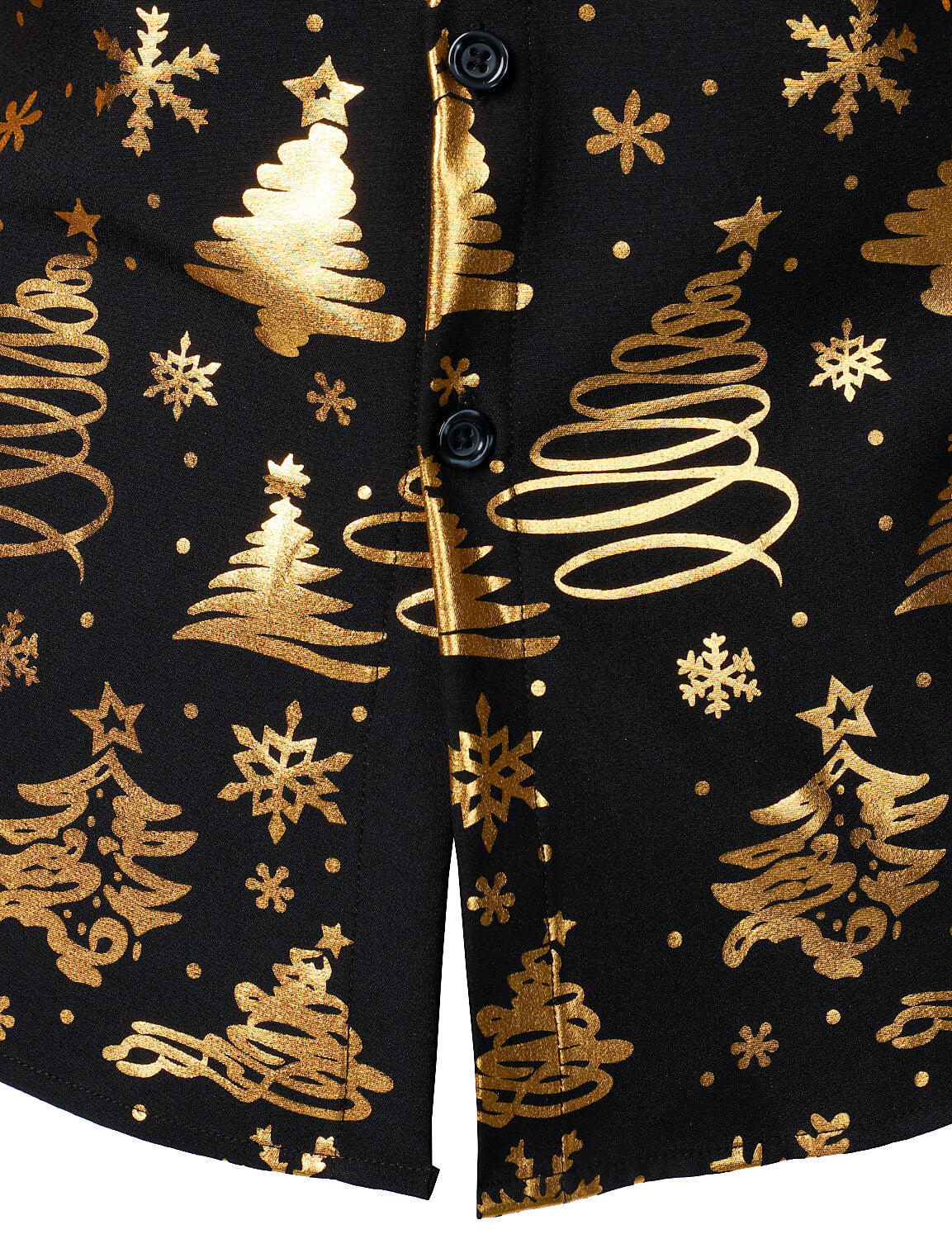 Men's Gold Christmas Print Black Long Sleeve Shirt