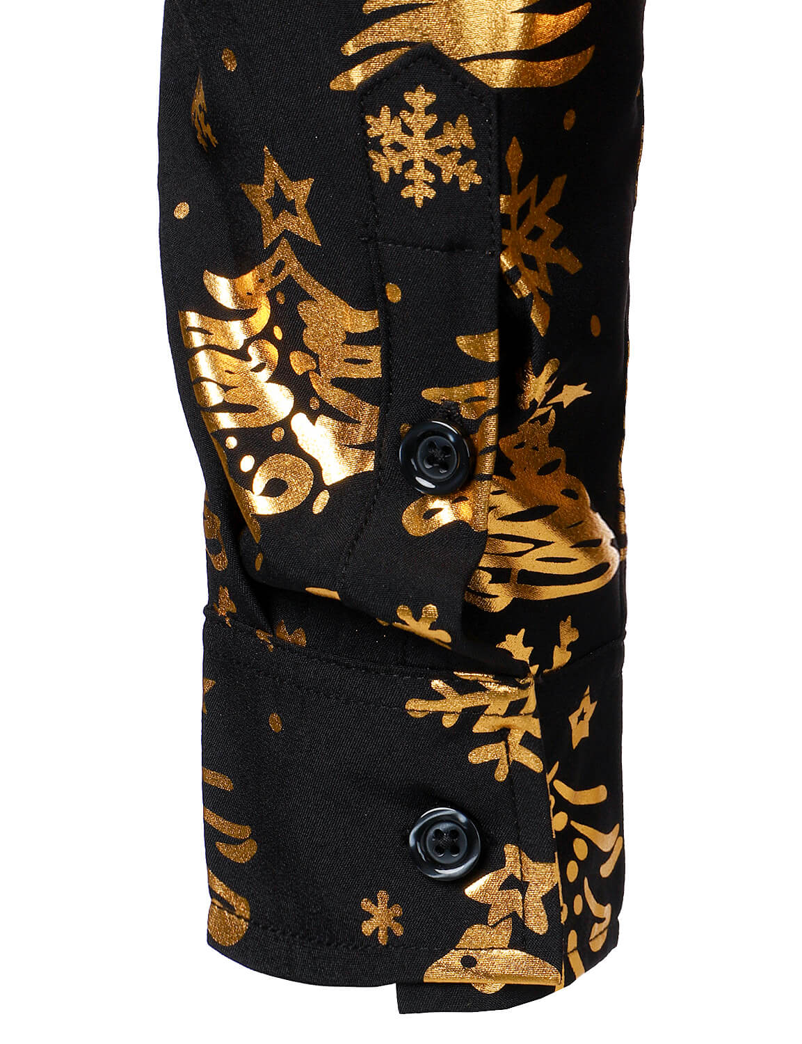 Men's Gold Christmas Print Black Long Sleeve Shirt