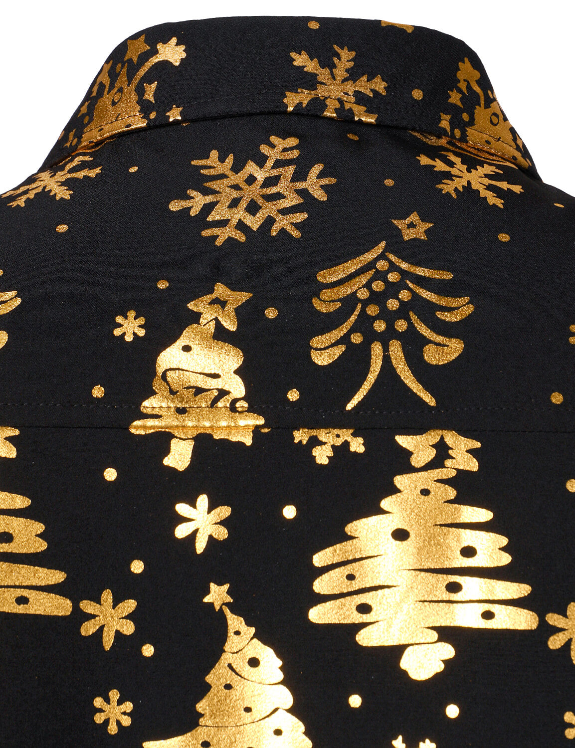 Men's Gold Christmas Print Black Long Sleeve Shirt
