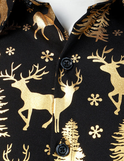 Men's Gold Christmas Reindeer Festive Print Long Sleeve Shirt