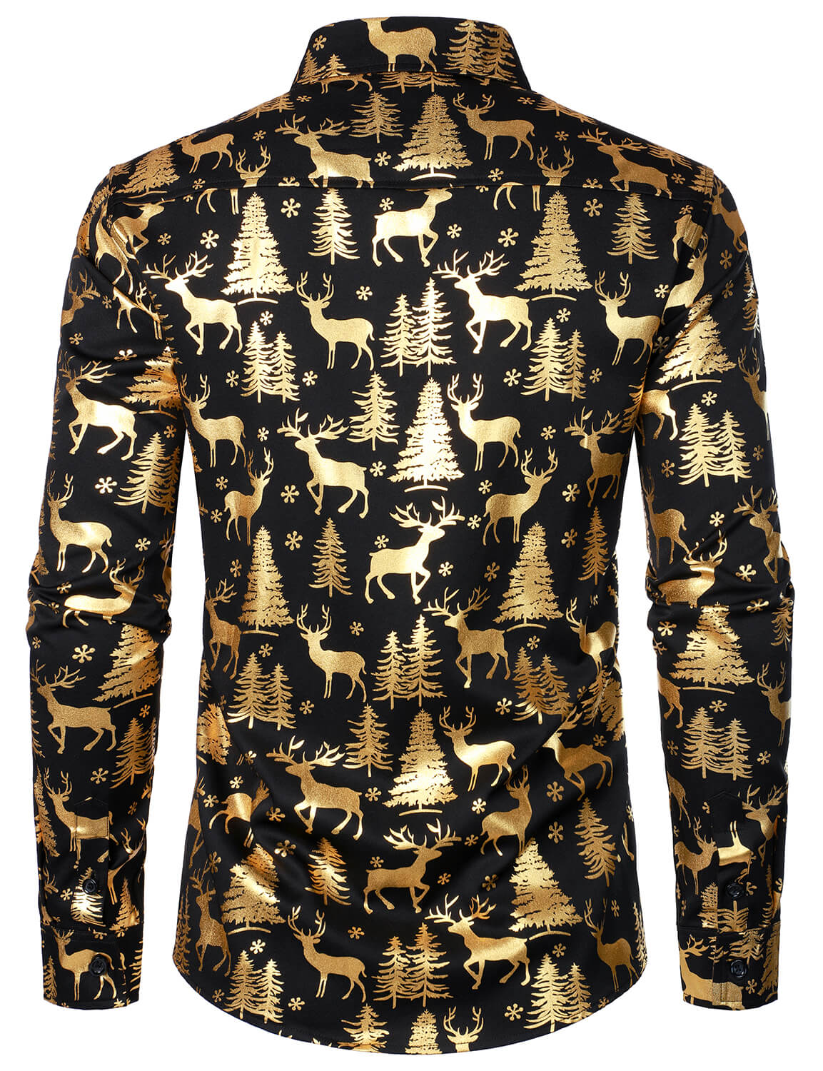 Men's Gold Christmas Reindeer Festive Print Long Sleeve Shirt