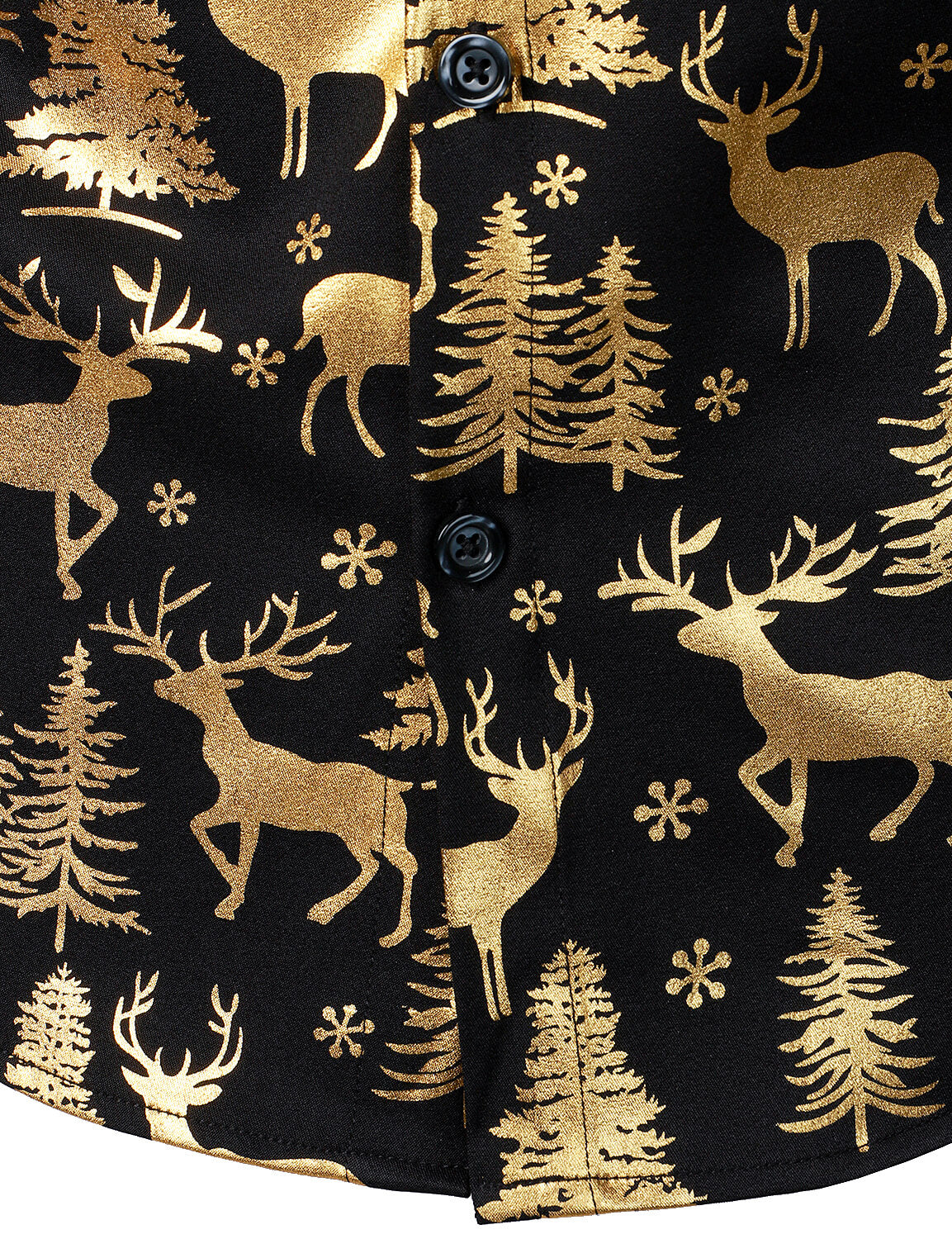 Men's Gold Christmas Reindeer Festive Print Long Sleeve Shirt