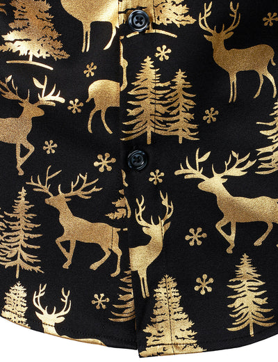 Men's Gold Christmas Reindeer Festive Print Long Sleeve Shirt