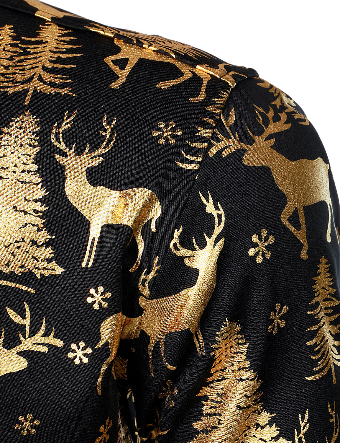 Men's Gold Christmas Reindeer Festive Print Long Sleeve Shirt