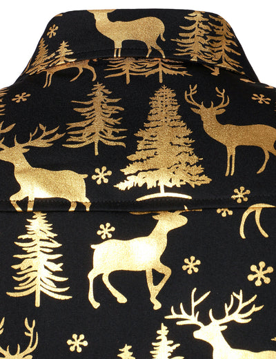 Men's Gold Christmas Reindeer Festive Print Long Sleeve Shirt
