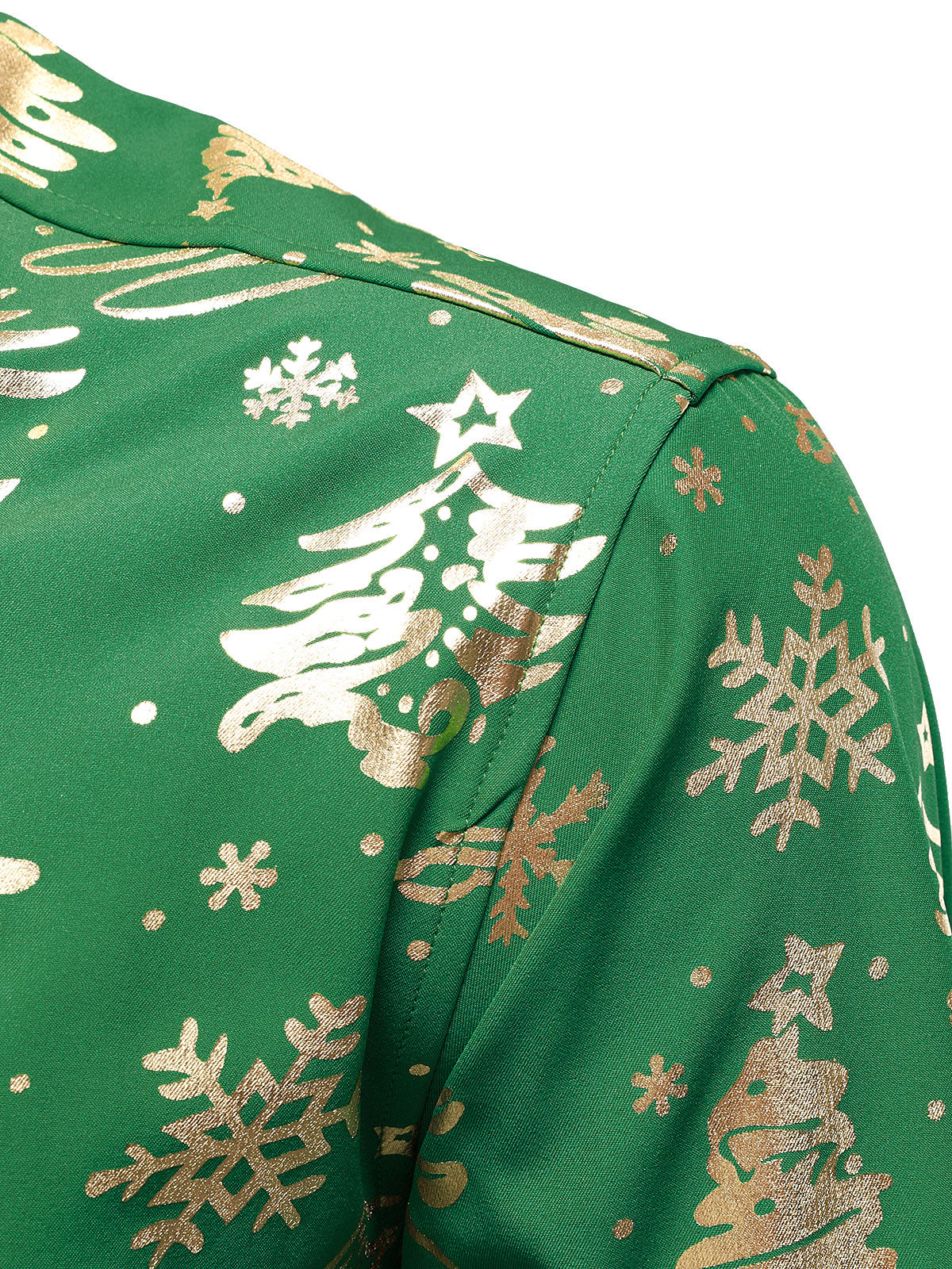 Men's Gold Christmas Print Regular Fit Green Long Sleeve Shirt