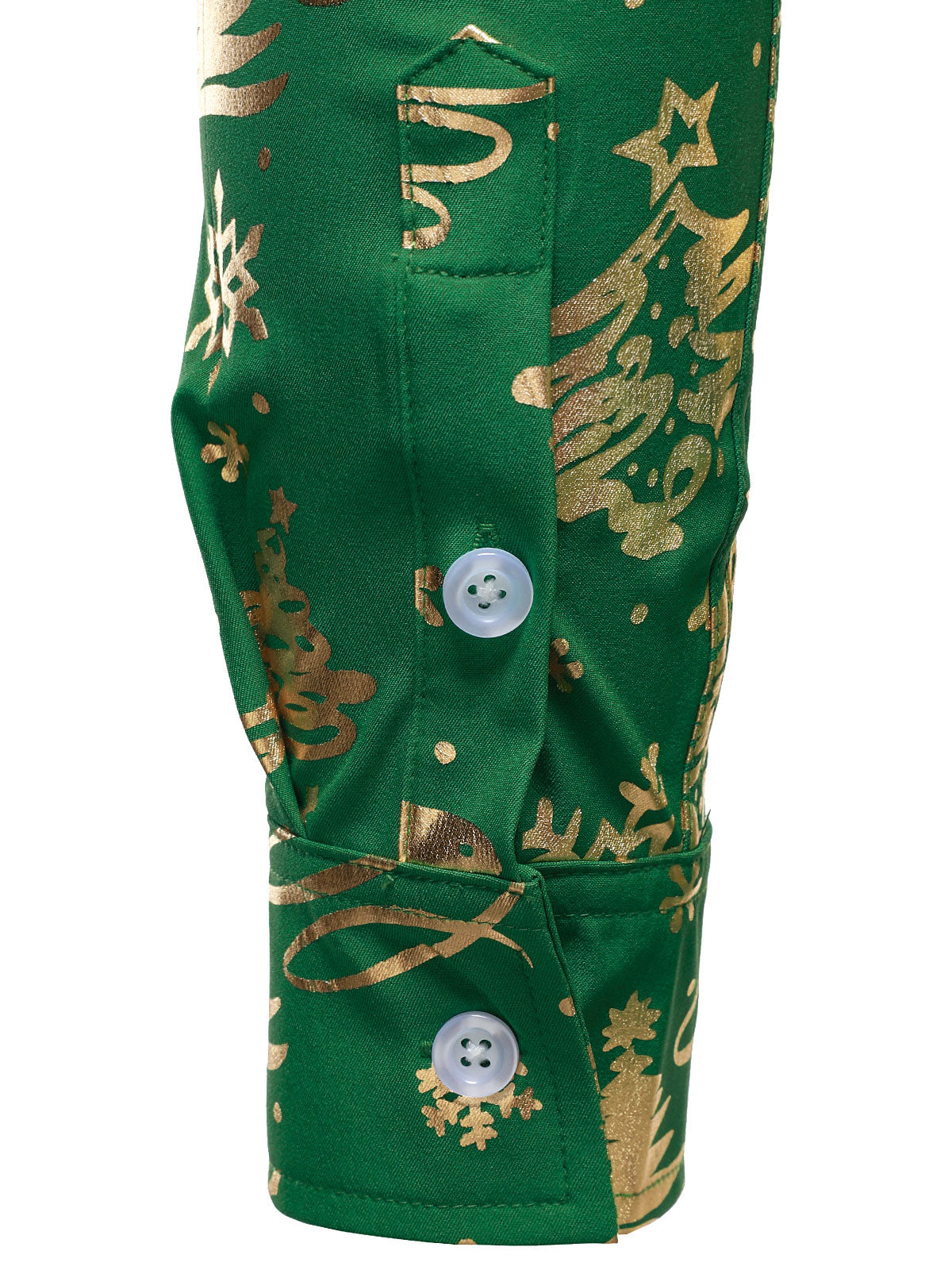 Men's Gold Christmas Print Regular Fit Green Long Sleeve Shirt
