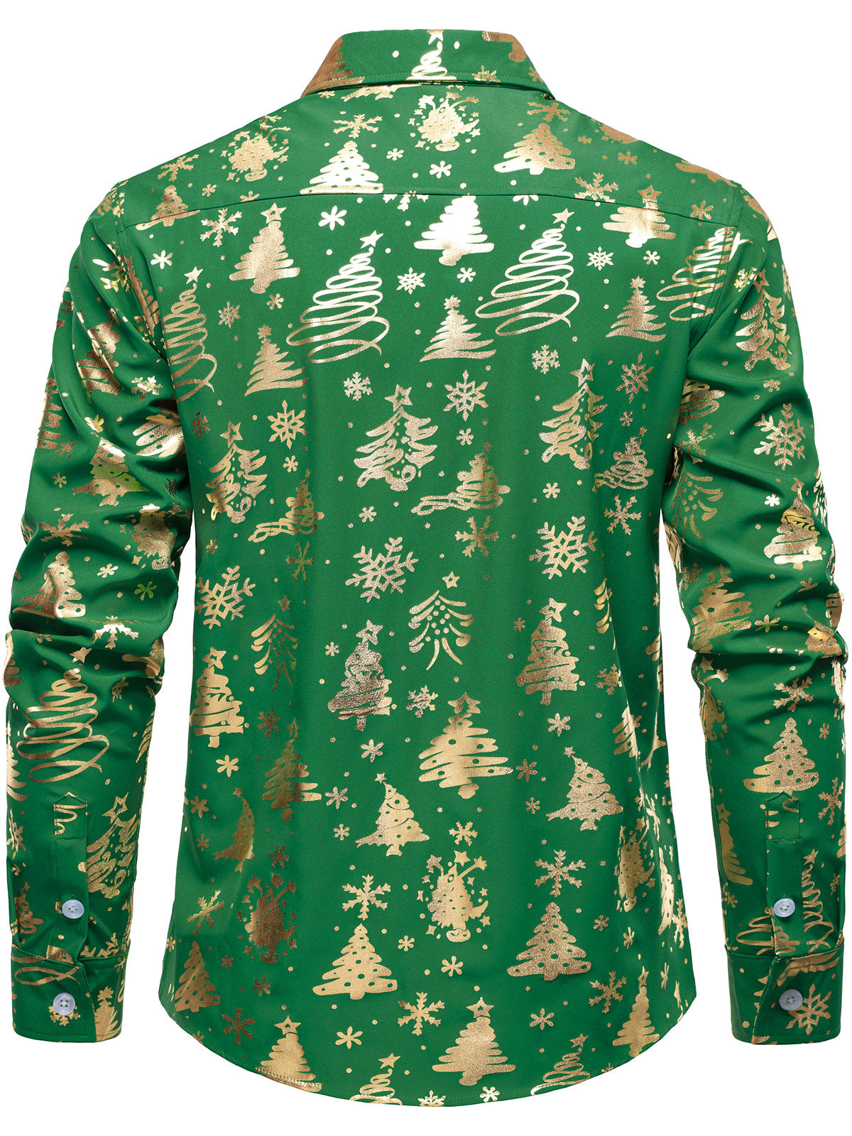 Men's Gold Christmas Print Regular Fit Green Long Sleeve Shirt