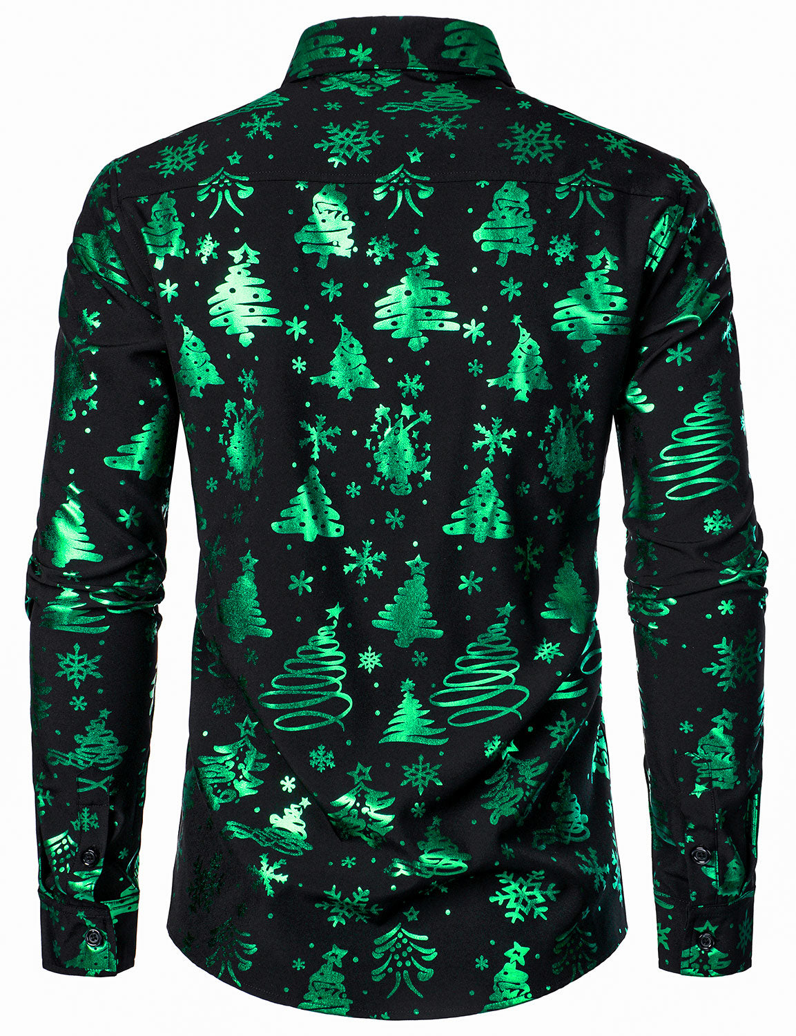 Men's Christmas Print Regular Fit Green Long Sleeve Shirt