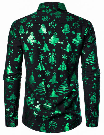 Men's Christmas Print Regular Fit Green Long Sleeve Shirt