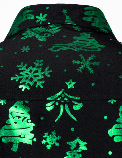 Men's Christmas Print Regular Fit Green Long Sleeve Shirt