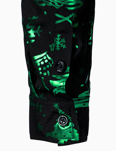Men's Christmas Print Regular Fit Green Long Sleeve Shirt