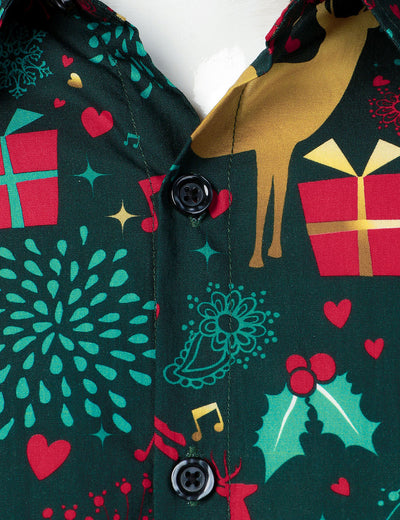 Men's Christmas Reindeer Holiday Cotton Long Sleeve Shirt