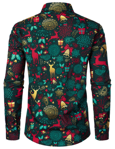 Men's Christmas Reindeer Holiday Cotton Long Sleeve Shirt