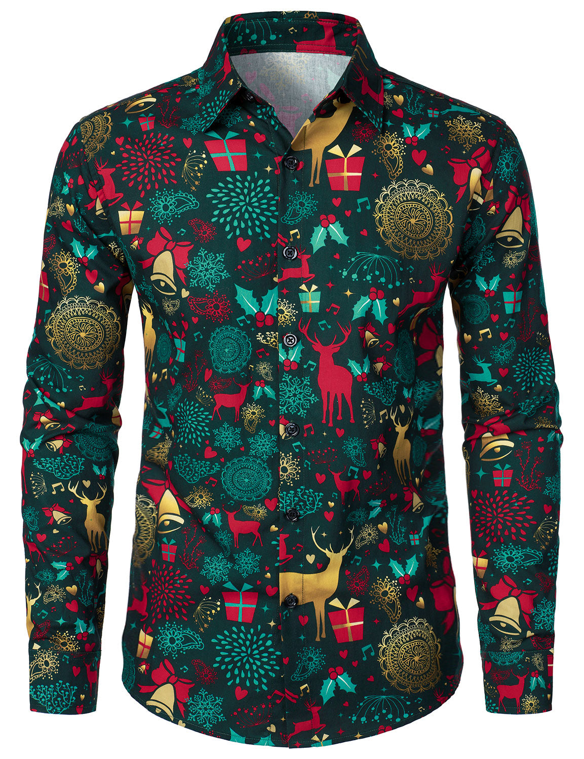 Men's Christmas Reindeer Holiday Cotton Long Sleeve Shirt
