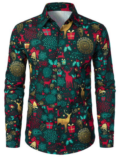 Men's Christmas Reindeer Holiday Cotton Long Sleeve Shirt