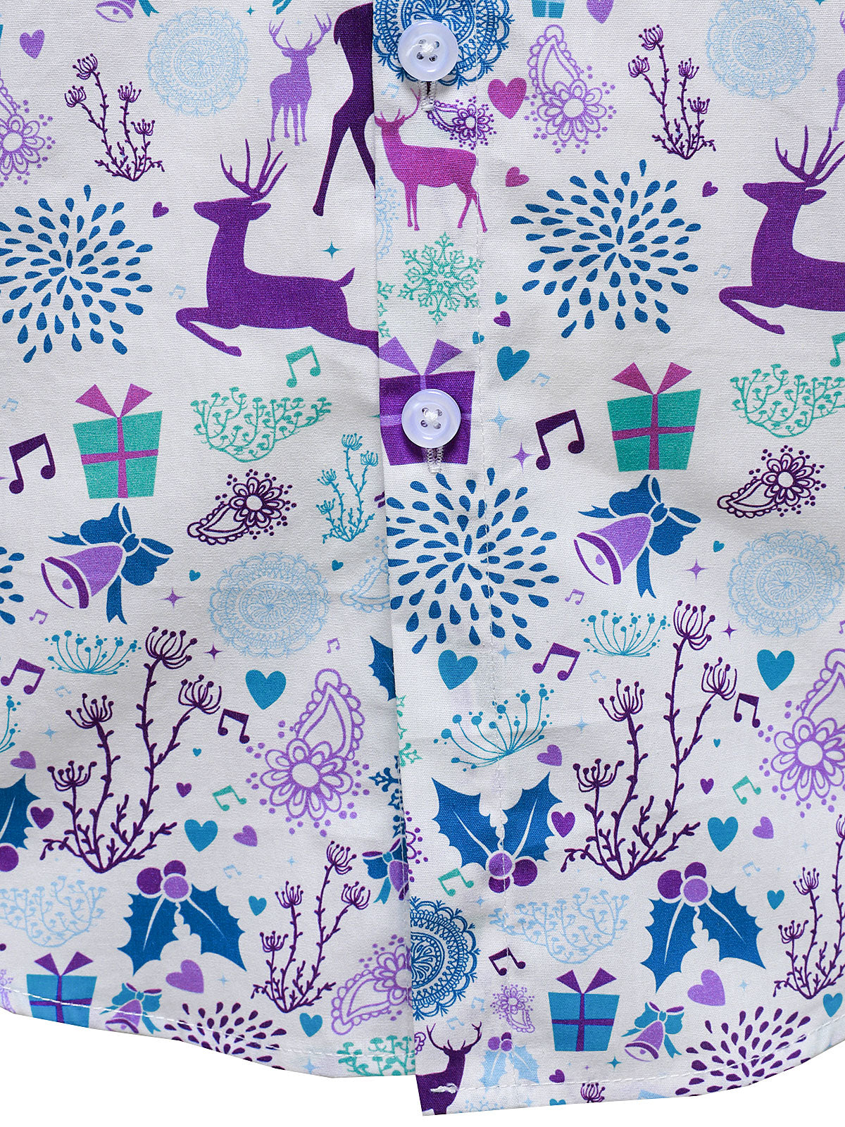 Men's Christmas Reindeer Festive Print Xmas Holiday White Long Sleeve Shirt