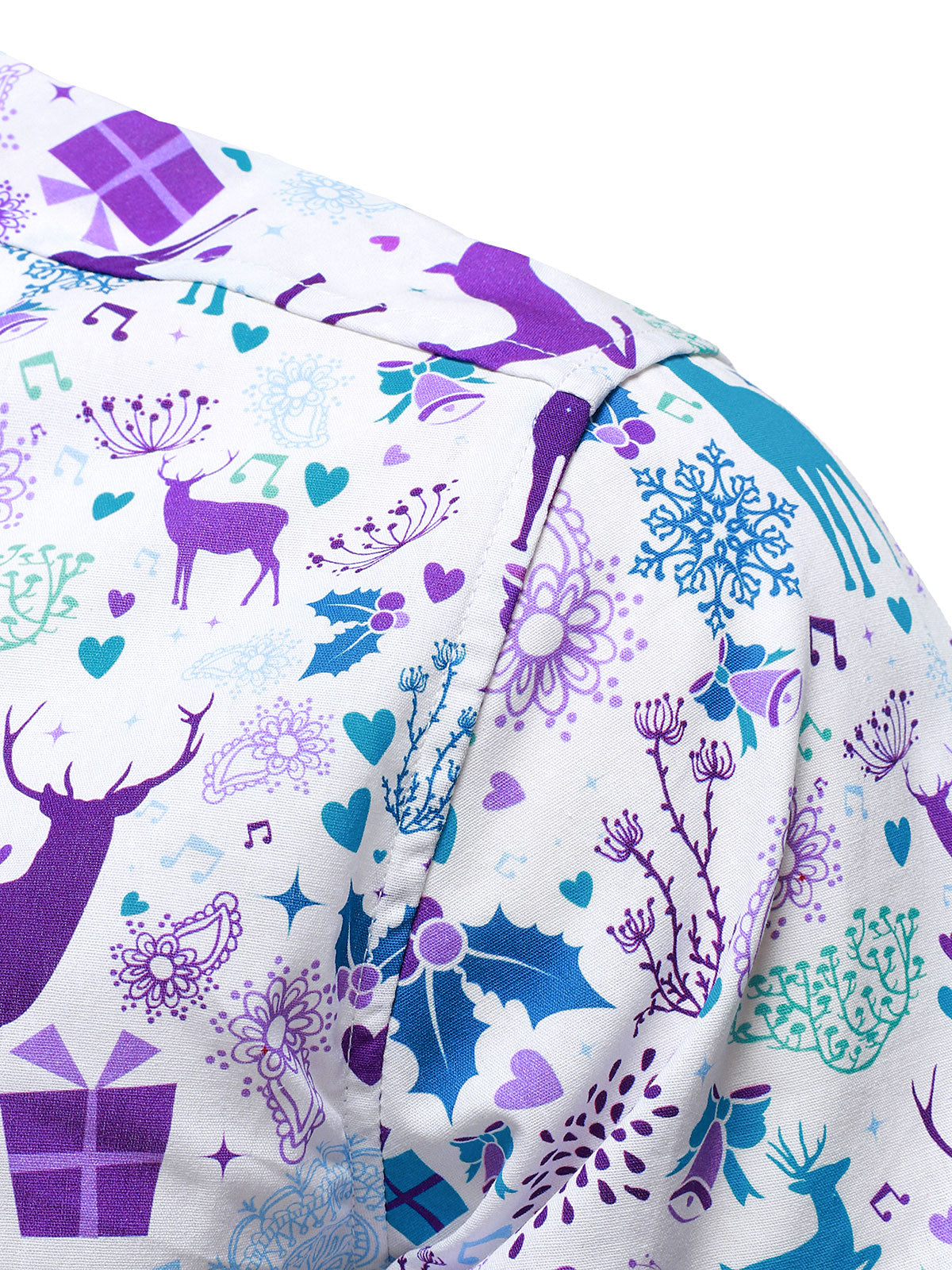 Men's Christmas Reindeer Festive Print Xmas Holiday White Long Sleeve Shirt