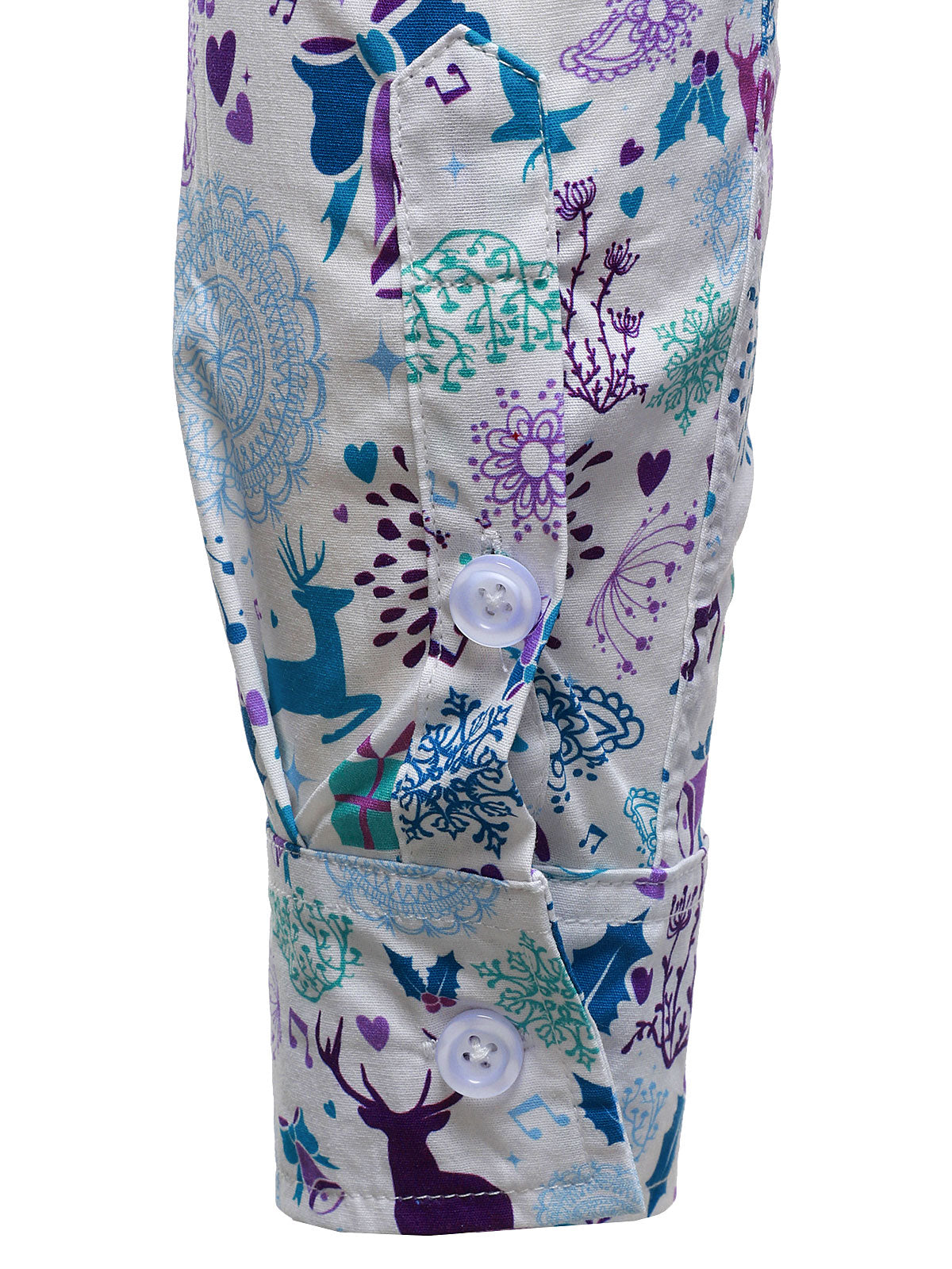 Men's Christmas Reindeer Festive Print Xmas Holiday White Long Sleeve Shirt