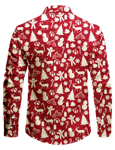 Men's Christmas Reindeer Red Festive Print Long Sleeve Shirt