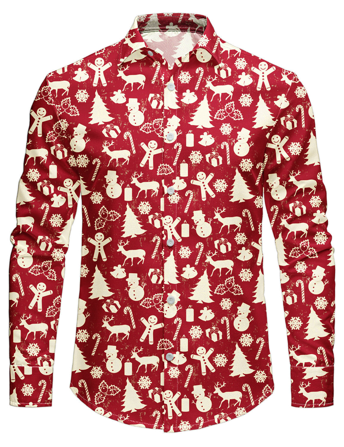 Men's Christmas Reindeer Red Festive Print Long Sleeve Shirt