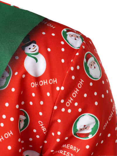 Men's Christmas Snowman Santa Print Fun Outfit Holiday Themed Long Sleeve Shirt