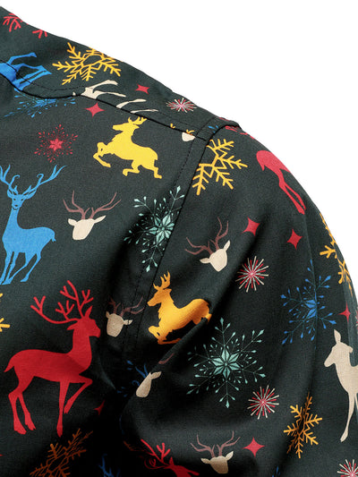 Men's Christmas Theme Festive Reindeer Holiday Long Sleeve Shirt
