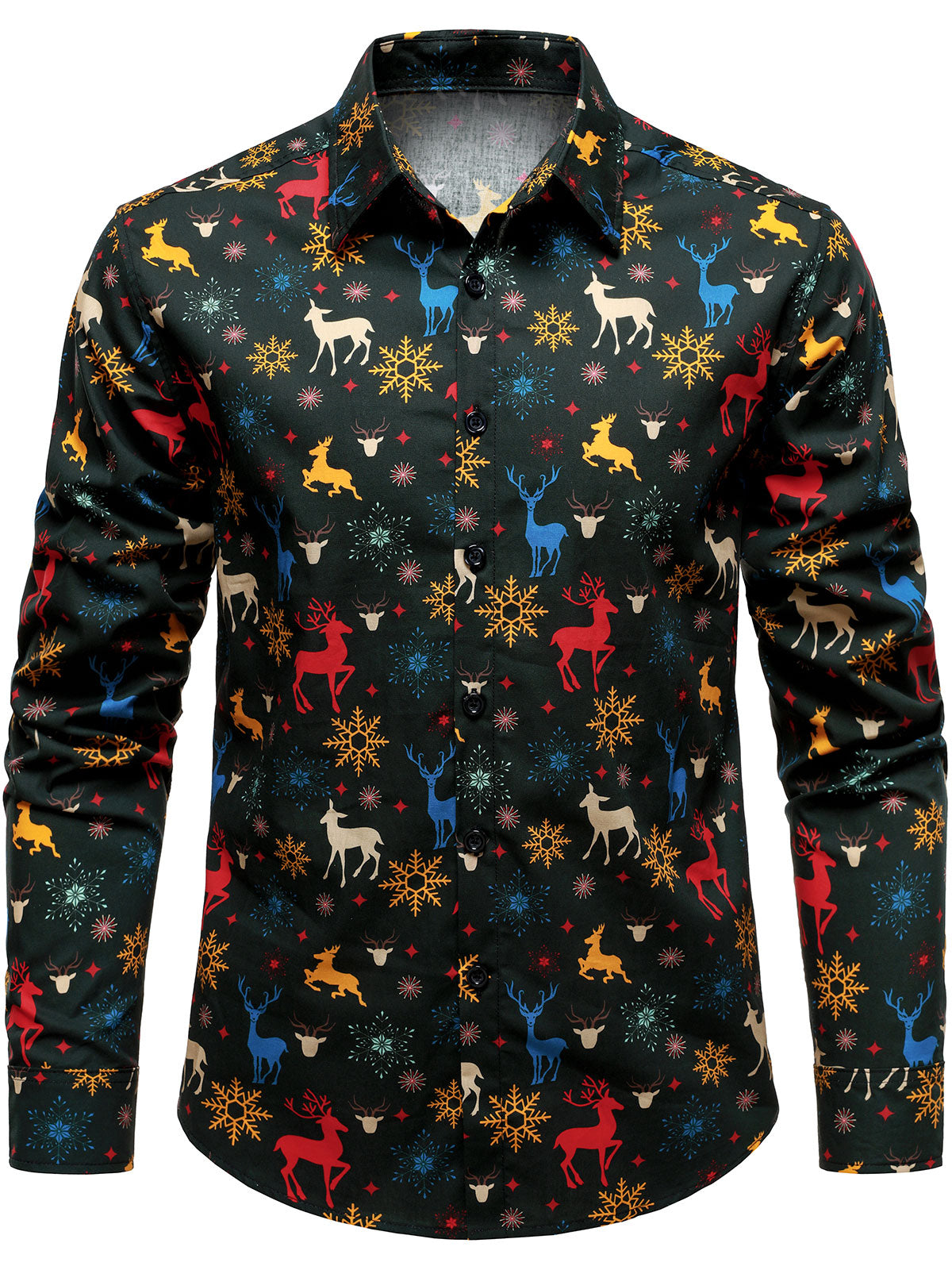 Men's Christmas Theme Festive Reindeer Holiday Long Sleeve Shirt