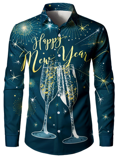 Men's Christmas Cocktails New Year's Eve Long Sleeve Shirt