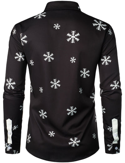 Men's Santa Button-Up Black Fun Long Sleeve Shirt