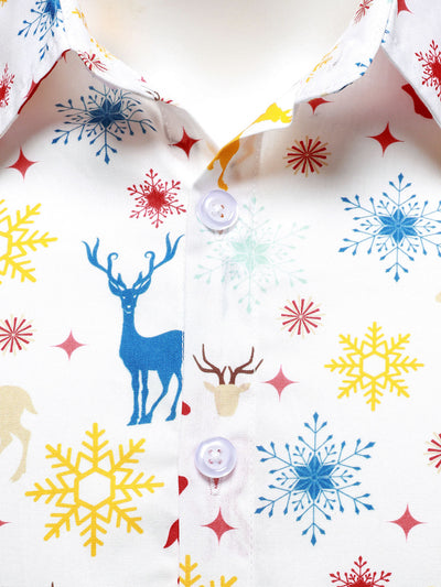 Men's Christmas Theme Festive Reindeer Snowflake White Long Sleeve Shirt