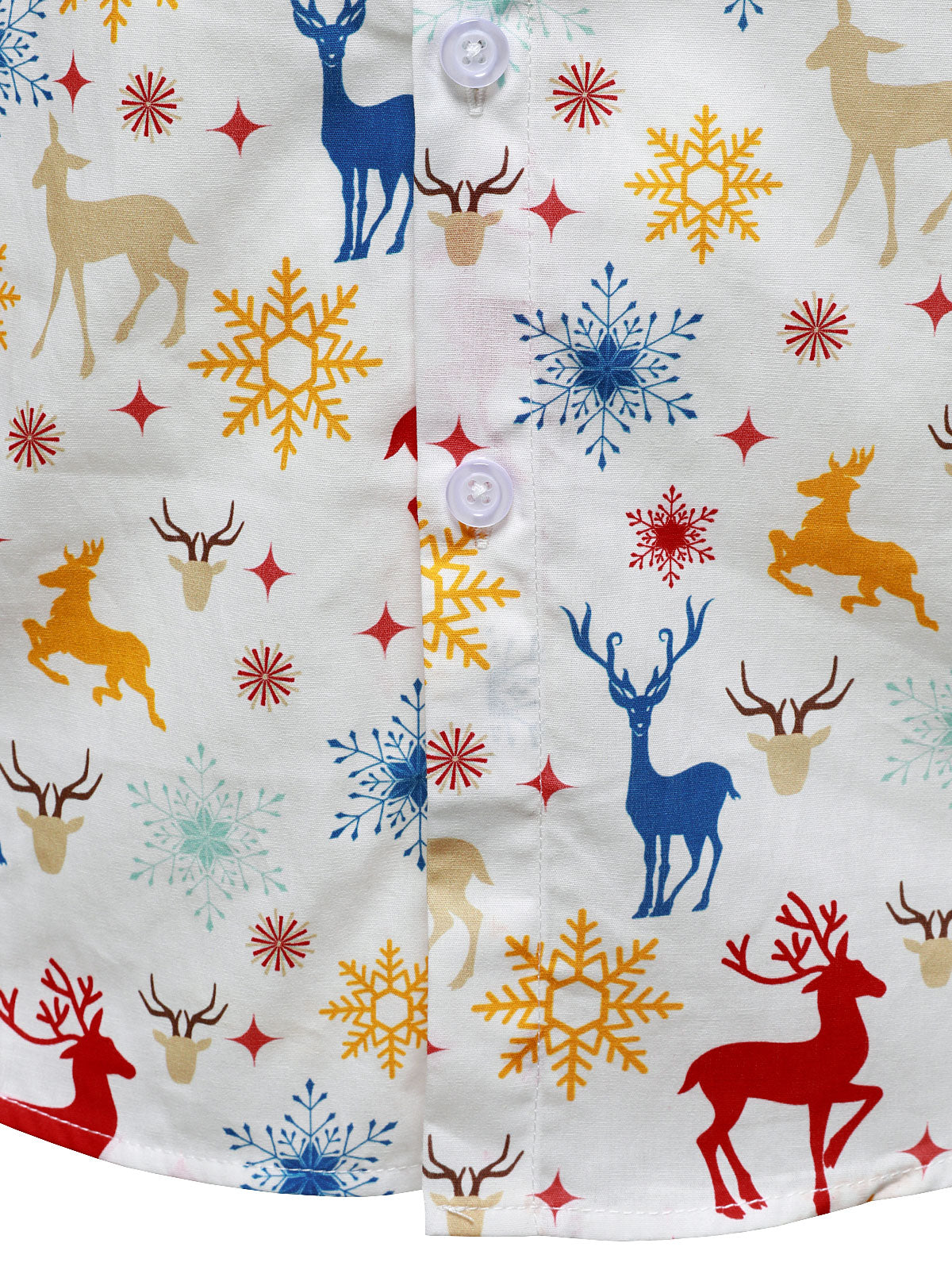Men's Christmas Theme Festive Reindeer Snowflake White Long Sleeve Shirt