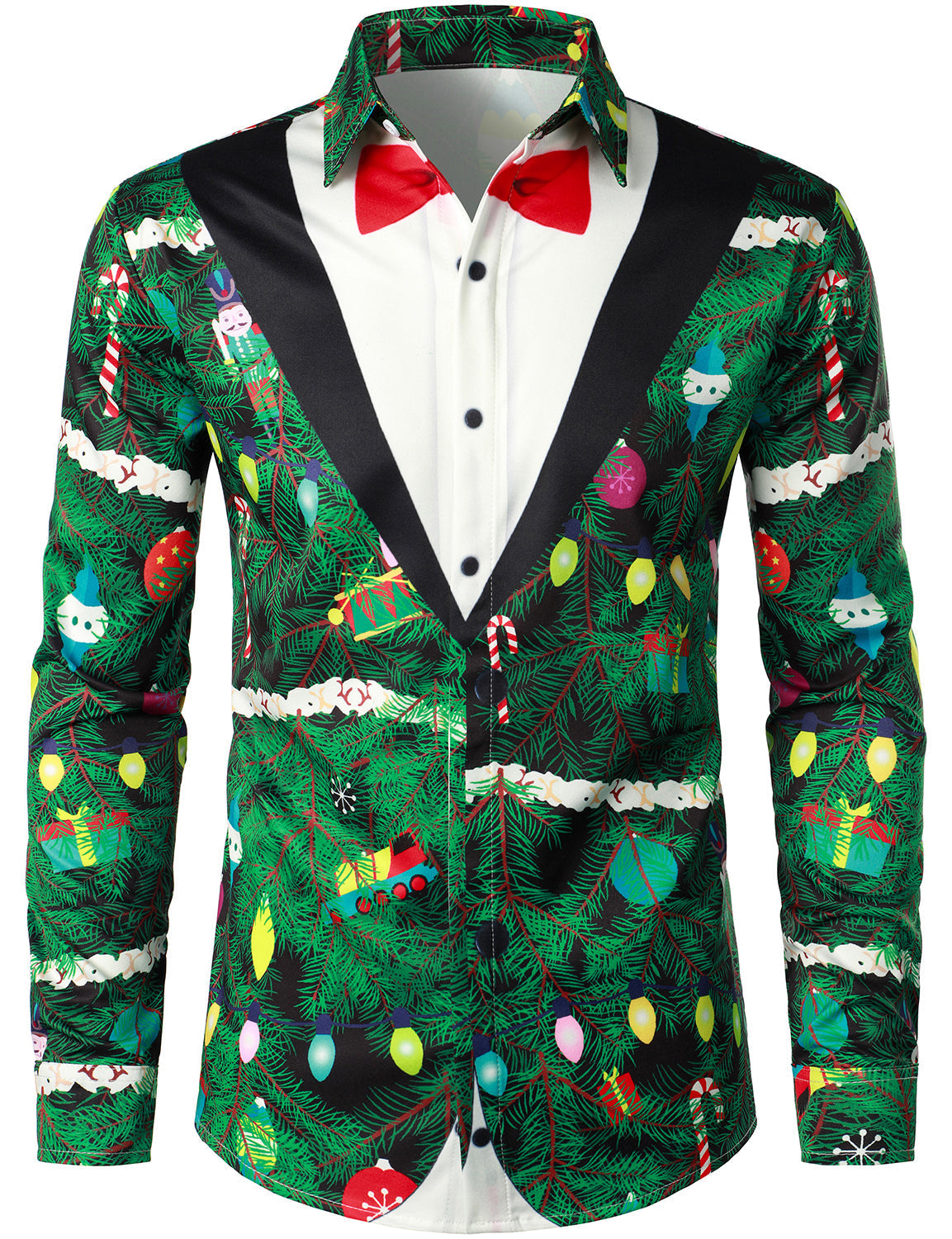 Men's Christmas Tree Camo Print Regular Fit Fun Outfit Themed Top Long Sleeve Shirt