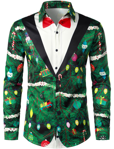 Men's Christmas Tree Camo Print Regular Fit Fun Outfit Themed Top Long Sleeve Shirt