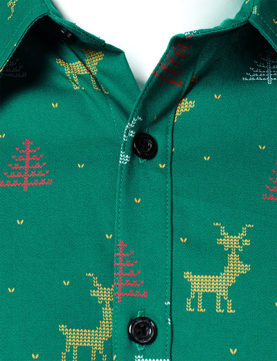 Men's Christmas Tree Moose Print Breathable Green Long Sleeve Shirt