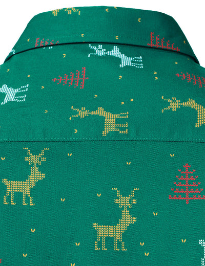 Men's Christmas Tree Moose Print Breathable Green Long Sleeve Shirt