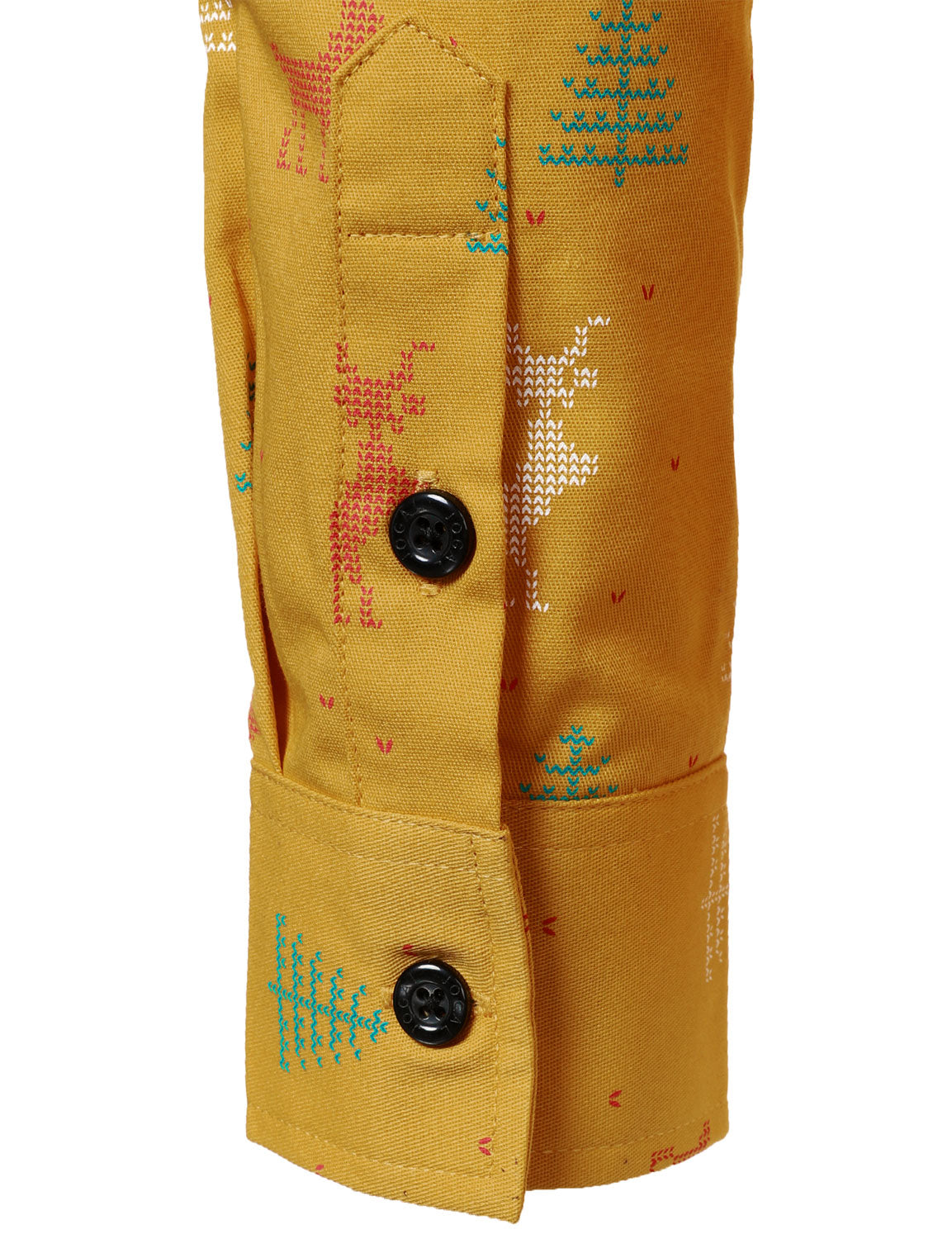 Men's Christmas Tree Moose Print Breathable Yellow Long Sleeve Shirt