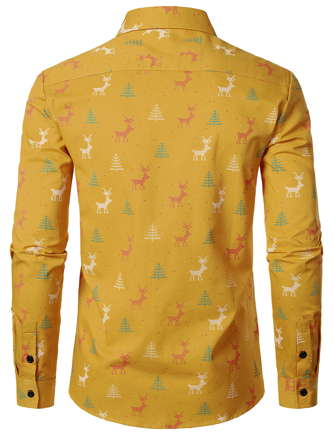 Men's Christmas Tree Moose Print Breathable Yellow Long Sleeve Shirt