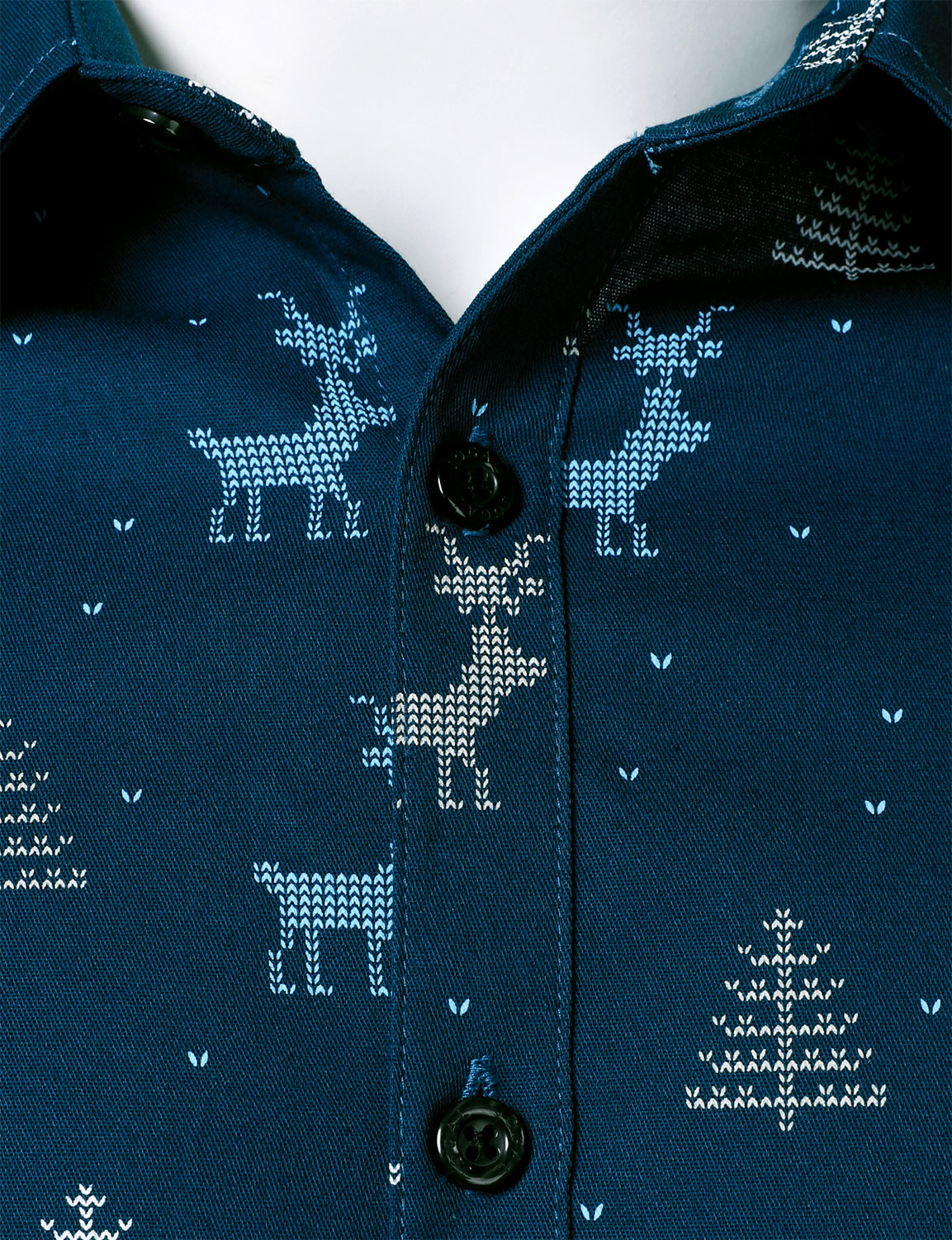 Men's Christmas Tree Moose Print Breathable Navy Long Sleeve Shirt