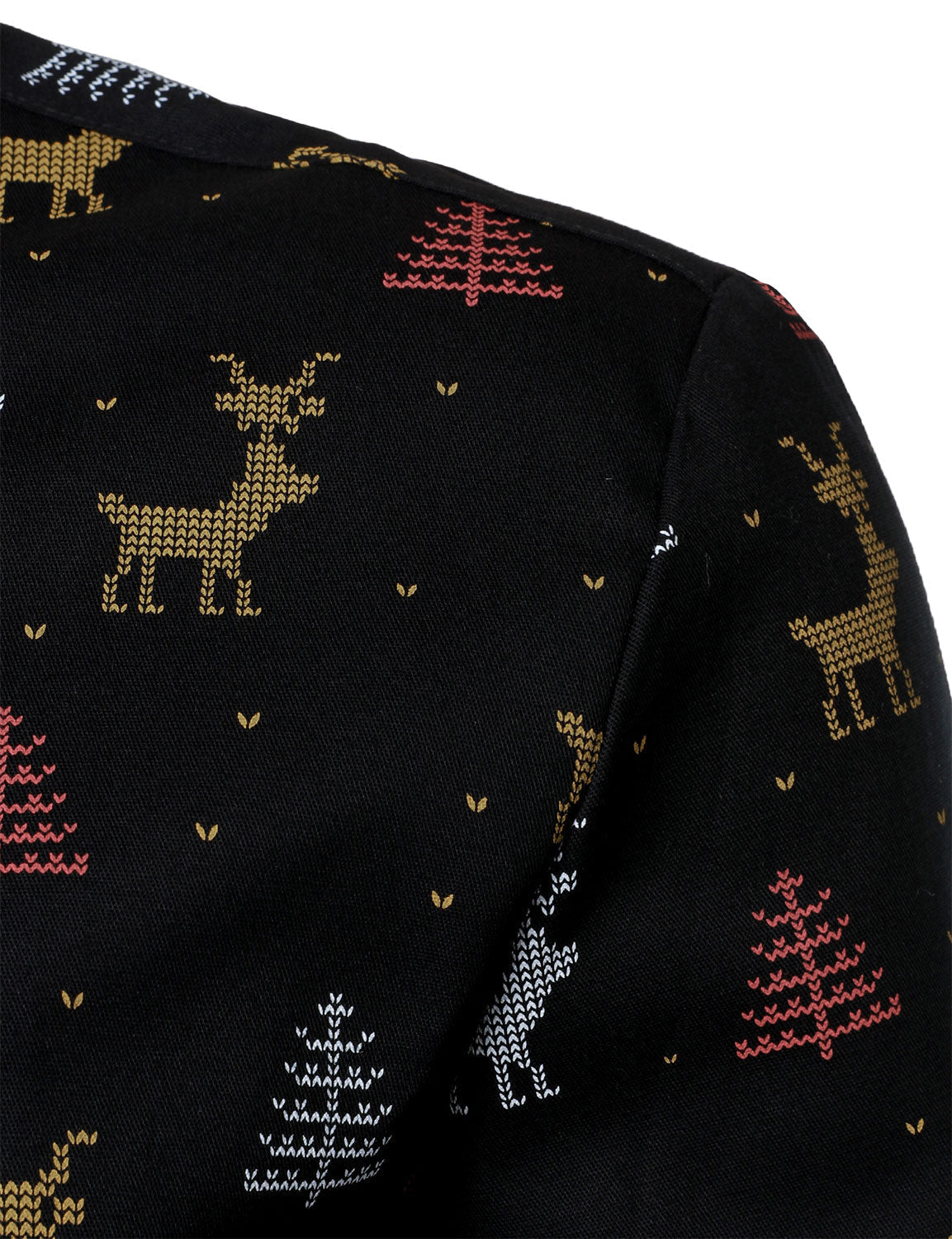 Men's Christmas Tree Moose Print Breathable Black Long Sleeve Shirt