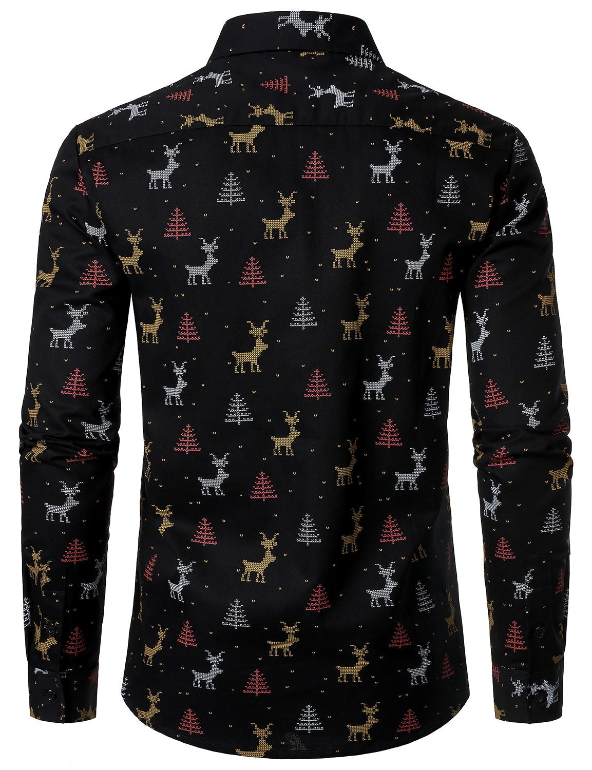 Men's Christmas Tree Moose Print Breathable Black Long Sleeve Shirt