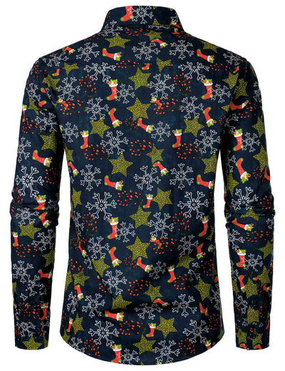 Men's Christmas Print Holiday Cotton Long Sleeve Shirt
