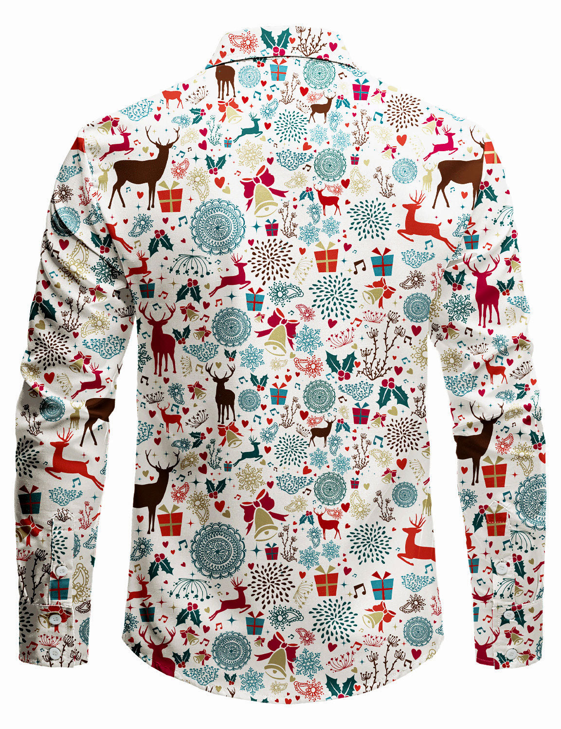 Men's Vintage Christmas Reindeer Printed Holiday Long Sleeve Shirt