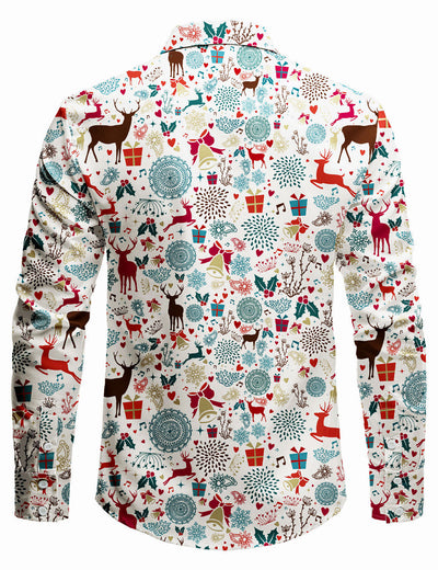 Men's Vintage Christmas Reindeer Printed Holiday Long Sleeve Shirt